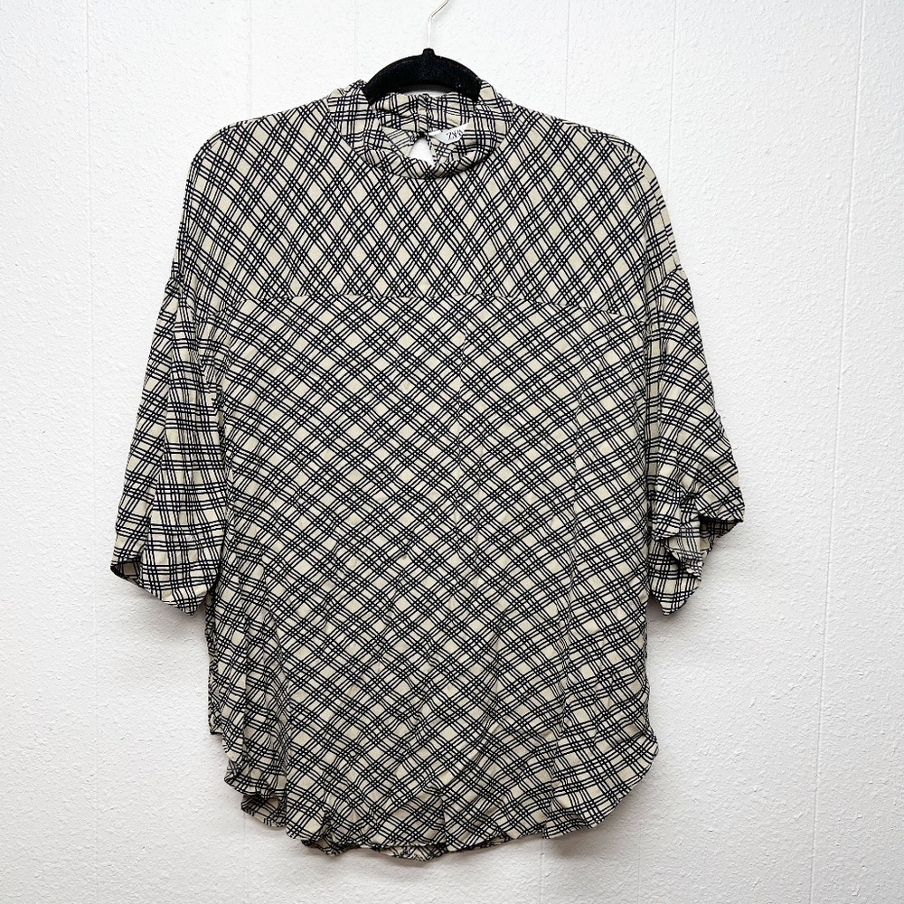 Zara Top Mock Neck Cross Hatch Womens Top Medium Casual Workwear Office Career